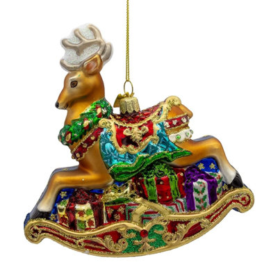 Ornement de cerf à bascule en verre Bellissimo de Kurt Adler, 14 cm