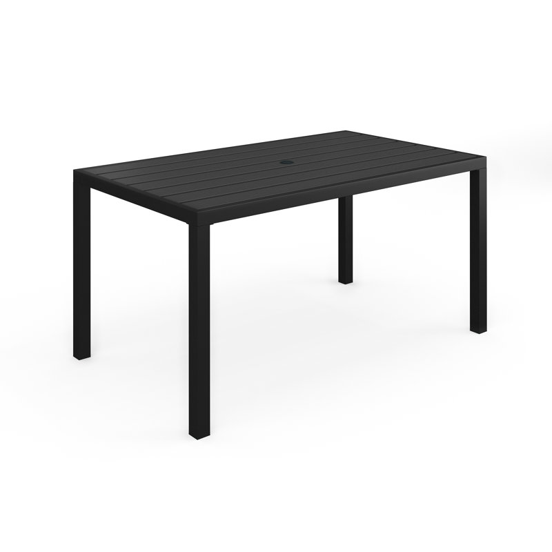 Martha Stewart Lily Pond 60" All-Weather Steel Frame Patio Table With Slatted Top And Umbrella Hole