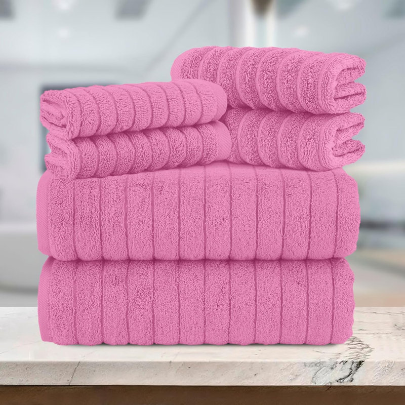 Elegant Comfort 100% Turkish Cotton Corduroy Ribbed Luxury Bath Towels 6-Piece Set, Premium Feel - Quick Dry, Highly Absorbent, Contains 2 Bath Towels, 2 Hand Towels, And 2 Washcloths