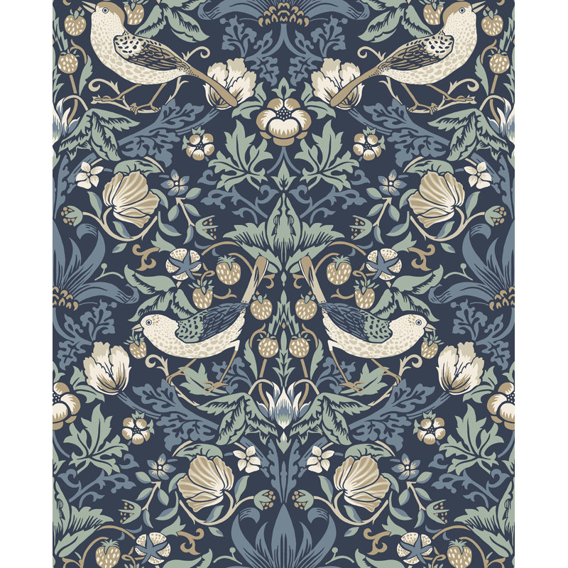 Mamadou Fragaria Garden 10.05 m x 53 cm Wallpaper Roll, Blue/Tan/White