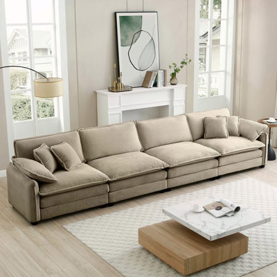 Corduroy Sofa,Modern Upholstered 4 Seater Corduroy Fabric Sofa,Office Living Room Apartment Comfortable Sofa, Easy to Assemble with 2 Arm Pillows and