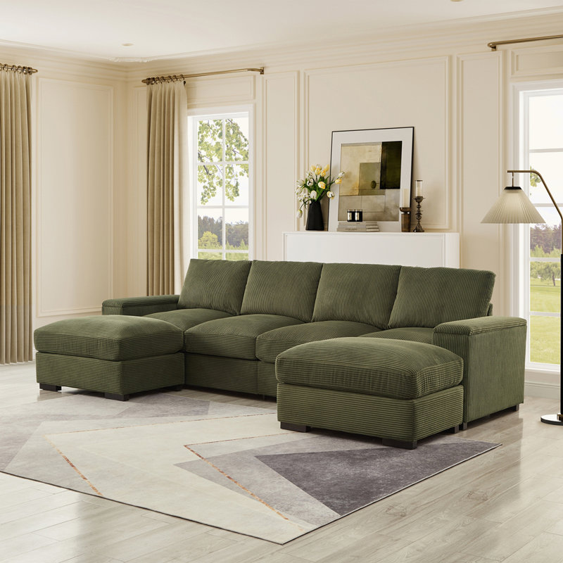 Canapé modulaire à assise profonde avec repose-pieds, Vert