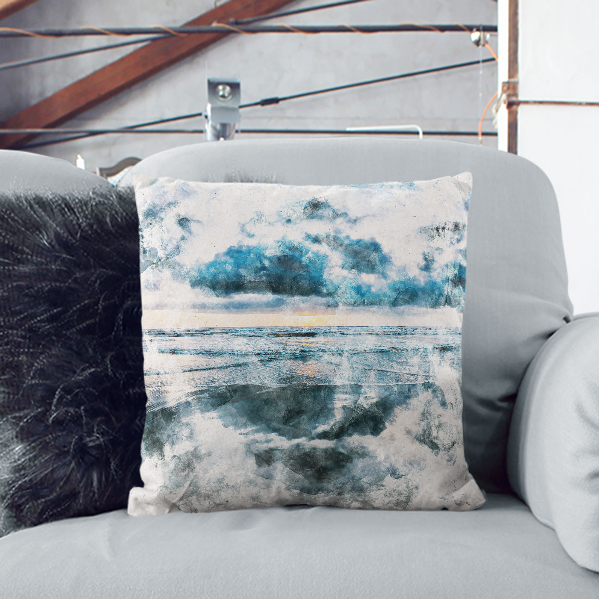 Ocean Reflection Rug East Urban Home Ocean Reflections in Italy Watercolour Cushion with ...