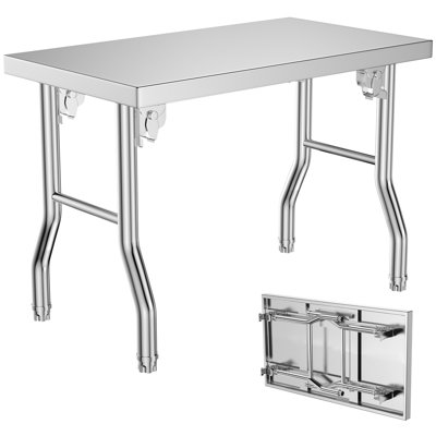 Table de préparation pliante en acier inoxydable 48 po x 24 po, poste de travail commercial robuste, capacité de charge de 330 lb pour restaurant, cuisine domestique, garage, intérieur et extérieur