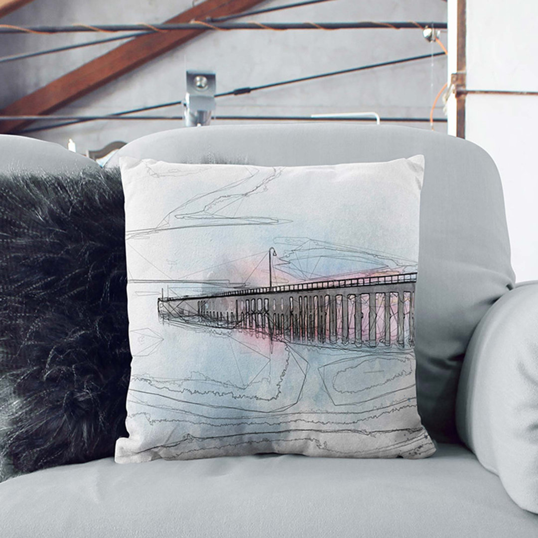 A Pier at Sunset in Abstract Cushion with Filling