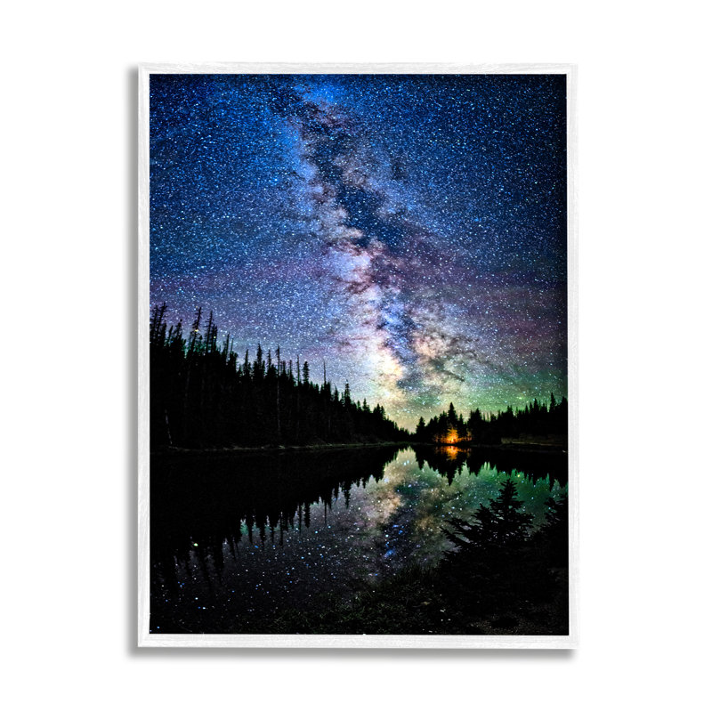 «Nebula Over Lake Landscape» par Lena Owens, H 14 po x l 11 po x P 1,5 po, Giclée encadrée blanc bord de mer