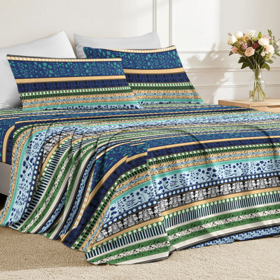 Ensemble de draps pour grand lit, draps à imprimé papillons or bleu, ensembles de literie en microfibre douce avec drap-housse à poche profonde, drap plat et taies d'oreiller