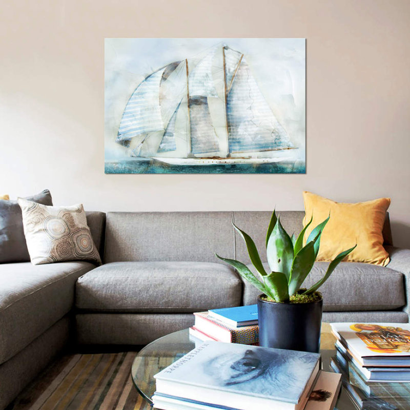 «Sailboat Blues II», reproduction sur toile, H 40 po x l 60 po x P 1,5 po, Toile tendue, Pas de tapis