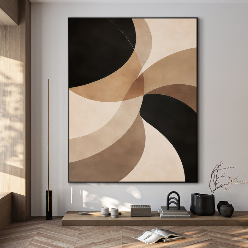 Art mural abstrait géométrique beige moderne pour le salon ou la chambre à coucher - «Assemblage requis du cadre (cadre non fini)»