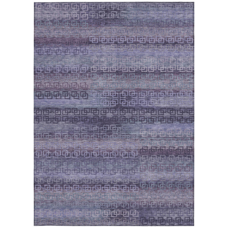 Tapis intérieur/extérieur lavable à rayures prune et lavande, 2,44 m x 3,05 m