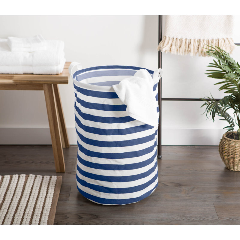 Heuer Fabric Laundry Hamper with Handles, Nautical Blue, 20" H x 14" W x 14" D