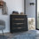 Commode à tiroir H 35 po, quatre tiroirs, plateau supérieur, noir / chêne clair