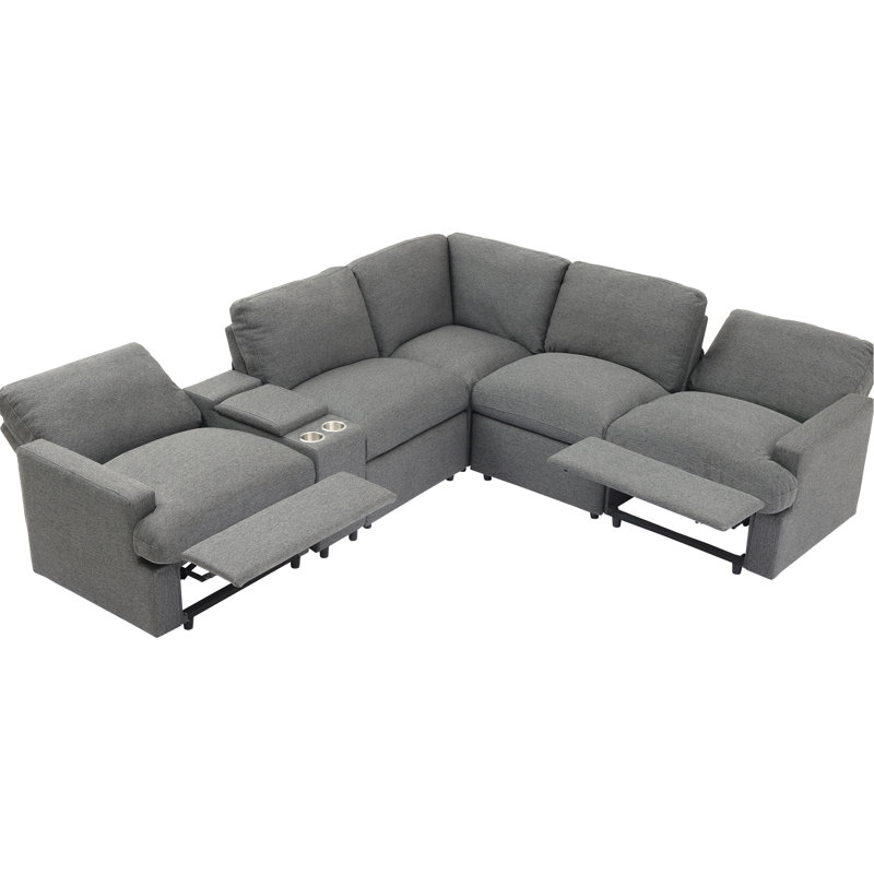 Fauteuil inclinable modulaire 104 po avec prise de courant, gris foncé et boîte de rangement 104 po, boîte, porte-gobelets, ports et douille pour la maison