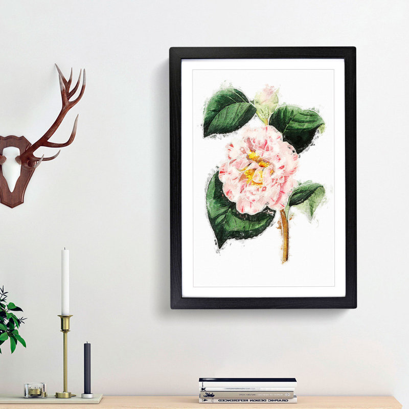 Pink Camellia Flowers - Picture Frame Painting Print, 48cm H x 36cm W x 2cm D, Black Framed