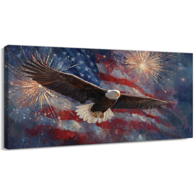 Patriotic Wall Art, American Flag Wall Art, 4th of July Decor with Bald Eagle, Patriotic Canvas Wall Art, Americana Wall Decor for Living Room Bedroom Office Gift Ready to Hang 20" × 40"