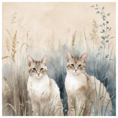 Édredon deux chats dans l'herbe