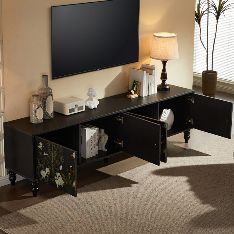 Meuble télé en chêne massif avec poignée en acier inoxydable, H 21,65 po x L 78,74 po x l 15,74 po