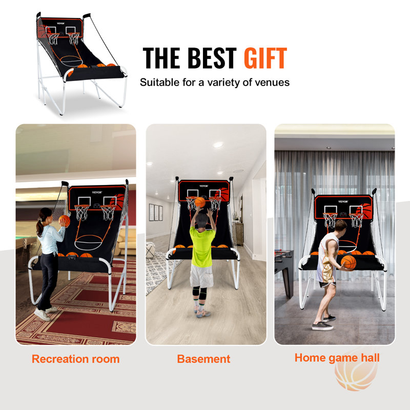 Foldable Black and White Indoor Basketball Arcade Game with Electronic Scoreboard