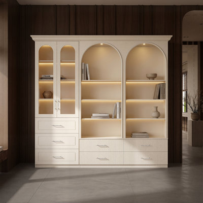 92.5'' H 2-Piece Bookcase With Glass Doors & Drawers