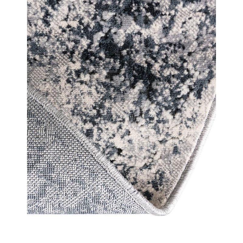 Tapis oriental bleu et gris Lanett, Rond 4 pi 1 po