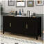 Table d'appoint U_Style de 63,1 po à 4 bandes verticales ondulées avec armoire de rangement élégante, pieds en bois massif peint, poignées en métal, convient au restaurant, au salon, à la cuisine ou au vestibule (noir)