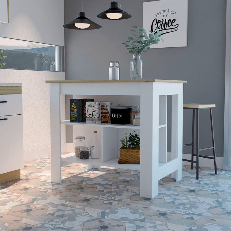 Kitchen Island, Four Legs, Three Shelves