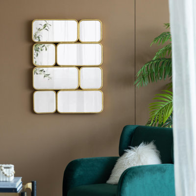 Miroir rectangulaire 32 po avec cadre décoratif en métal doré pour chambre à coucher, vestiaire, couloir ou espace de vie