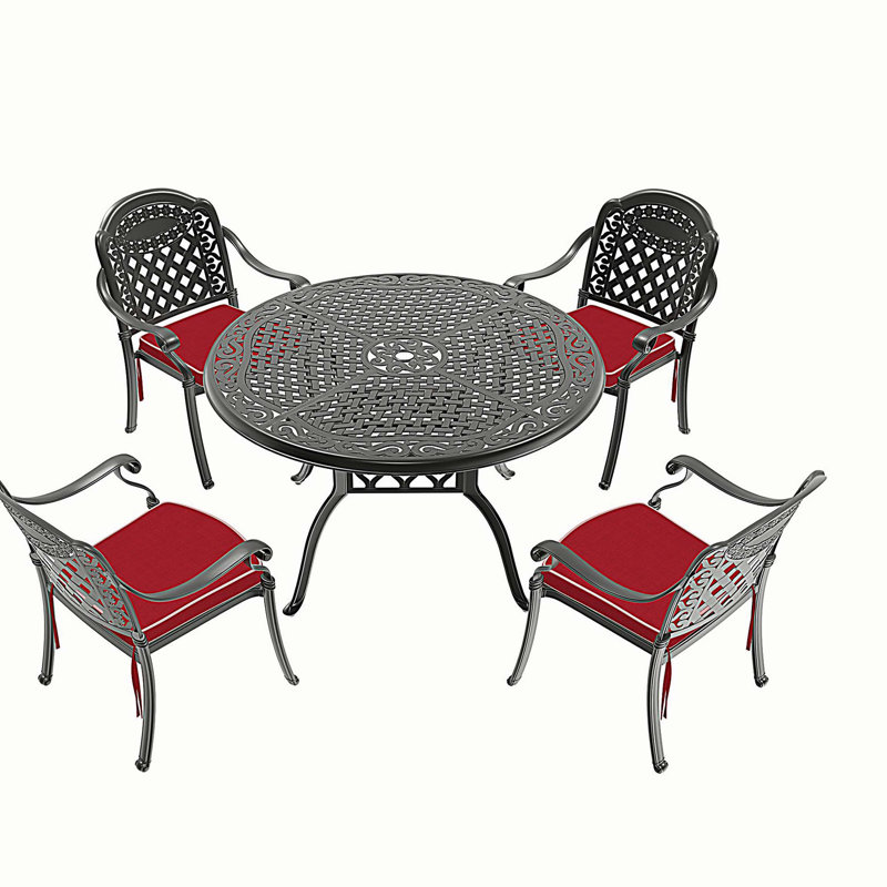 Ensemble 5 pièces de meubles de patio en aluminium coulé avec coussins, chaise