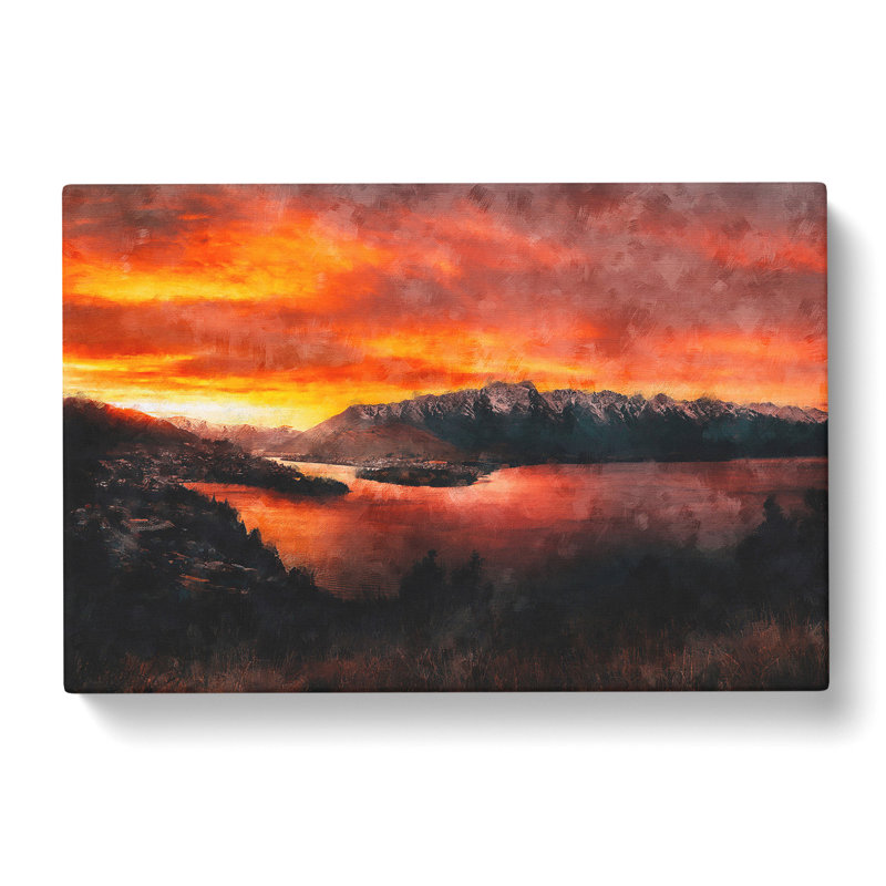 Sunset Over Queenstown - Wrapped Canvas Painting, 35cm H x 50cm W x 3cm D