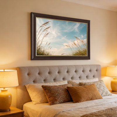 Art mural antique sur toile encadré doré pour le salon, la chambre à coucher, le bureau ou le vestibule - décoration murale décorative avec herbe ciel