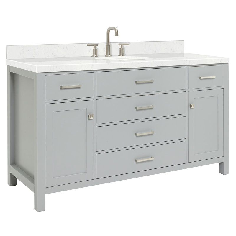 Meuble-lavabo simple avec plateau en quartz Macnair, Gris, 60"