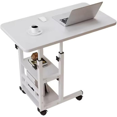 Height Adjustable c Table with Wheels, Small Overbed Tables, End Table with Storage Shelves, Sofa Desk Hospital Laptop Stand Drawing Desk Mobile Couch Snack Side Desks with Tiltable Drawing Board