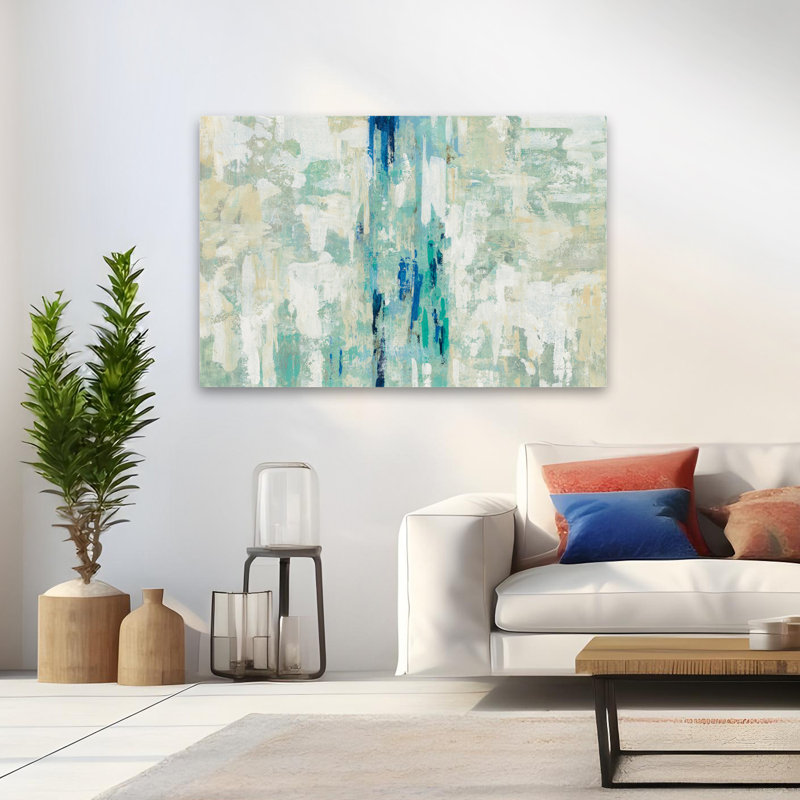 Réflexions sous l'eau - Abstrait beige bleu vert, H 48 po x l 32 po
