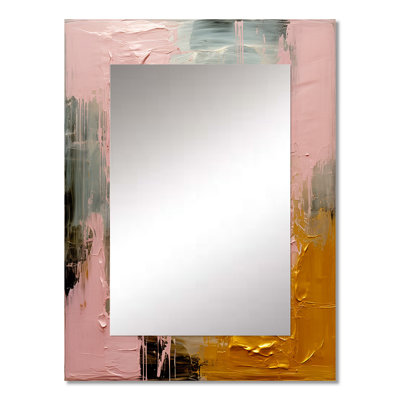 Celebrating Destiny Abstract Gold Pink Painting II - Abstract Painting Mirror, Modern Decorative Wall Mirror, Printed Metal Art