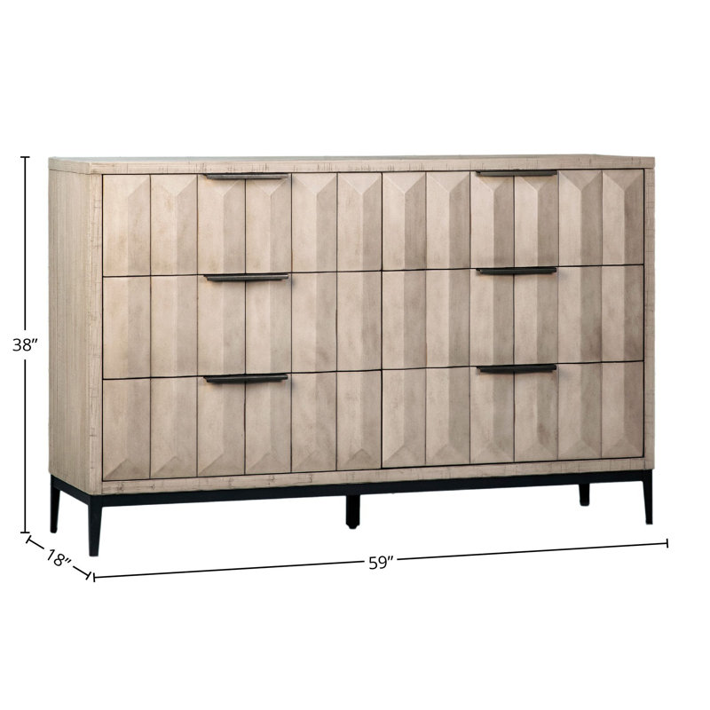 Aldwell Pine Modern 6-Drawer Storage Dresser, Light Gray Wash