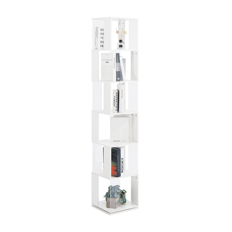 6 Tier Rotating Bookshelf, Floor Rack Simple Bookcase With Multi-Function Creative Bookshelf For Living Room, White
