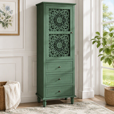 Armoire de rangement de style campagnard de 63 pouces avec porte sculptée
