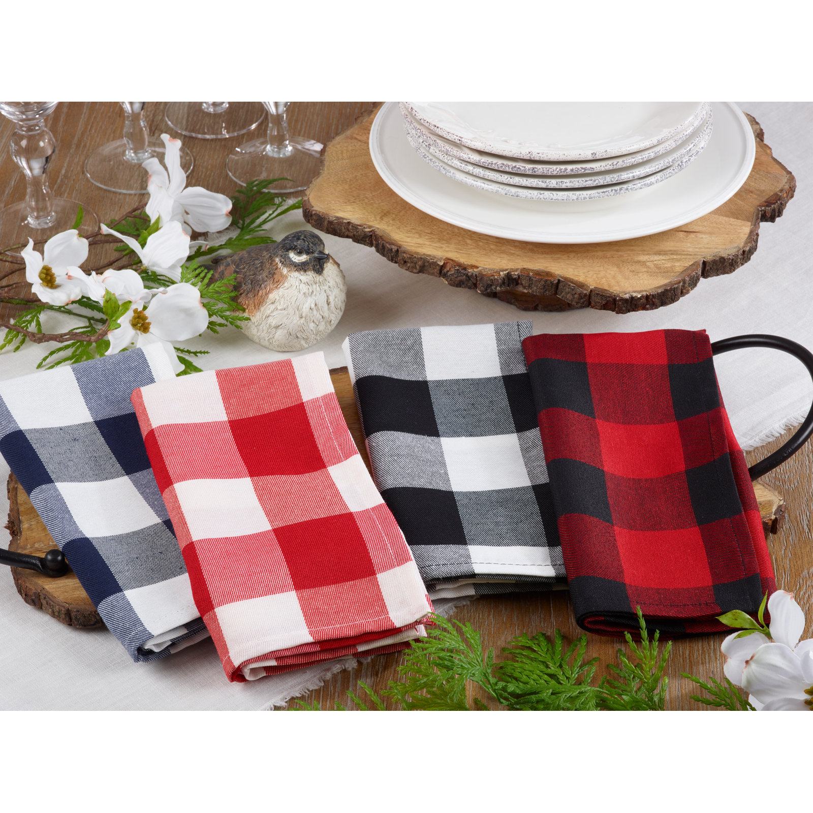 Franco Buffalo Plaid 20" Cotton Napkin, Red/Black