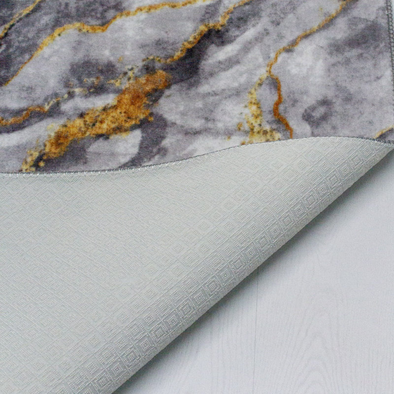 Elegant Hall Carpet, 6.6 x 6.6 ft, Grey & Gold | 100% Polyester, 1100 g/m², 0.2 in Pile Height | Non-Slip Dot Underside, Machine Woven, Washable Up to 30°C | Perfect for Modern Living Rooms & Entryways