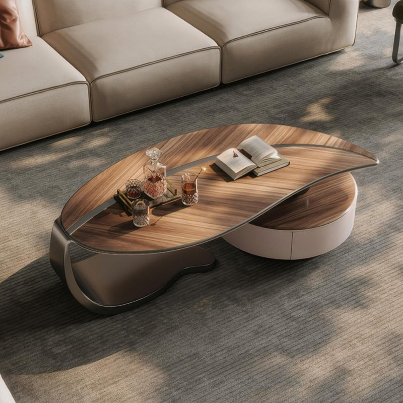 Brun noisette + argent + bois manufacturé blanc crème + table basse en acier inoxydable, H 16,54 po x L 47,24 po x l 27,56 po