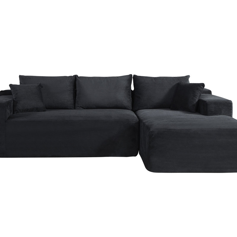 Canapé convertible en L 2 pièces dans une boîte avec coussins, canapé modulaire 3 places, meubles de salon compressés, Noir