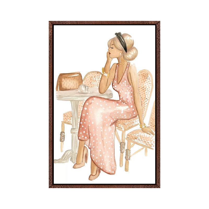 Cafe À Paris 1 Piece Painting on Canvas, 66.04cm H x 45.72cm W x 3.81cm D, Classic Brown Wood Floater Framed