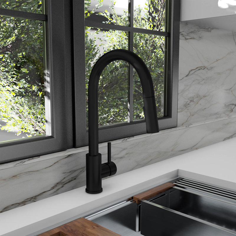 ZLINE Rubicon Pull Down Single Handle Kitchen Faucet in Matte Black, Matte Black