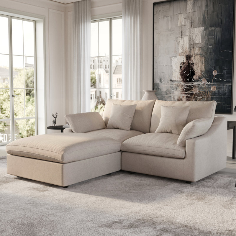 Canapé modulaire rembourré avec repose-pieds, H 29,53 po x l 82,68 po x P 77,95 po, Kaki