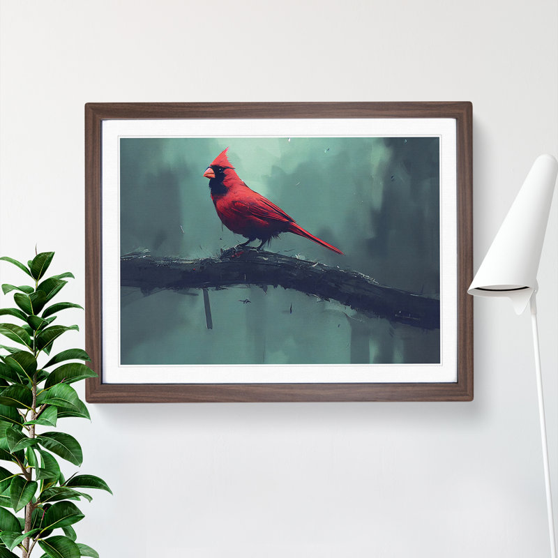 Cardinal Bird Vol.2 - Single Picture Frame Painting, 46cm H x 64cm W x 2cm D, Walnut Framed