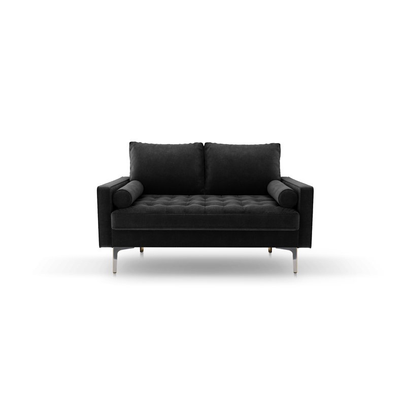 Maeesha 58" Velvet Square Arm Sofa Loveseat, Black Velvet