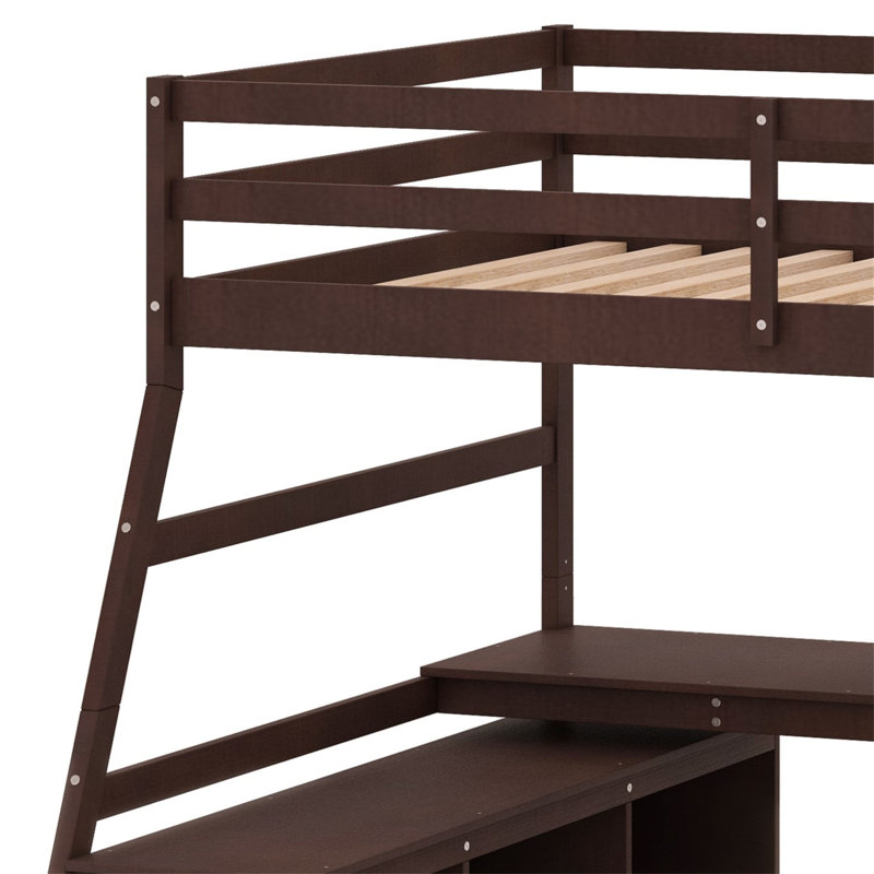 Jeffree Kids Loft Bed with Drawers, Espresso, Full