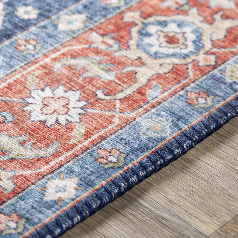 Tapis bleu marine / pêche Fleckenstein, Rectangle 5 pi x 7 pi 6 po