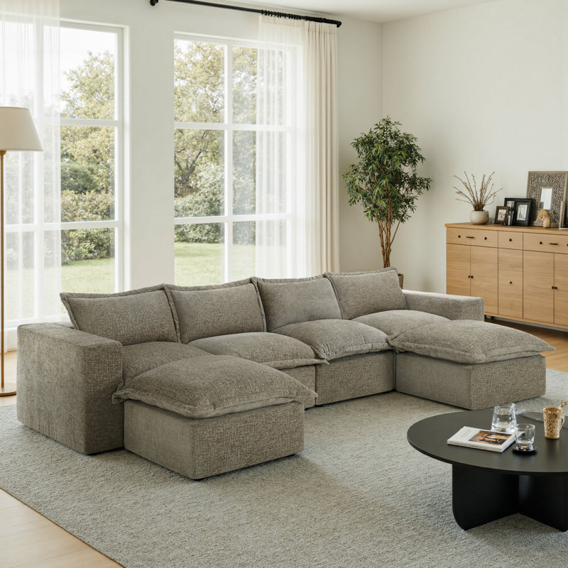 6 Seater Sectional, Camel Chenille