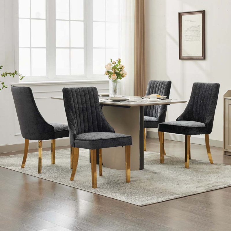 Chaises de salle à manger en chenille, Doré, Noir